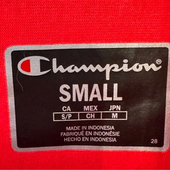 Champion Small Cropped Long Sleeve Shirt Red Navy Cream Colorblock Logo - Picture 3 of 6